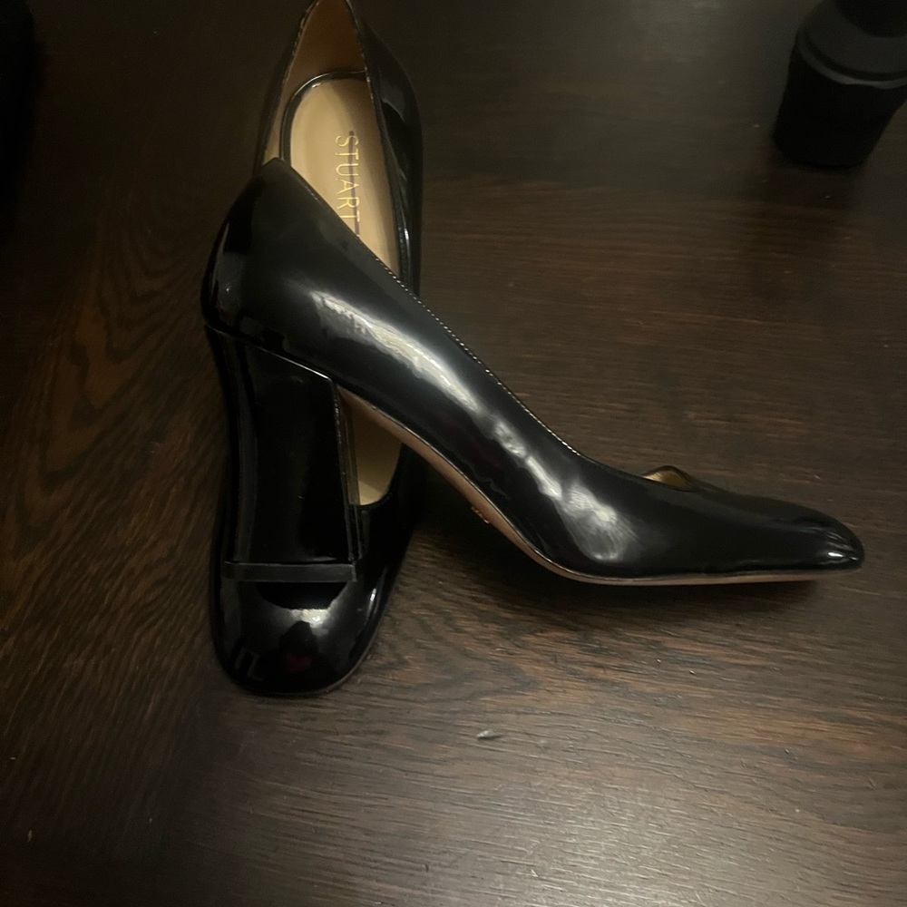 Stuart Weitzman Patent Black Heels Curveblock 85 pumps